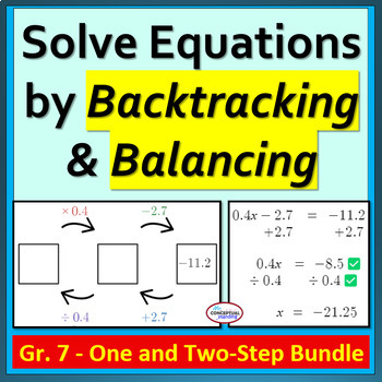 Preview of Solving One and Two Step Equations Activity BUNDLE Backtrack & Algorithm 7th Gr.