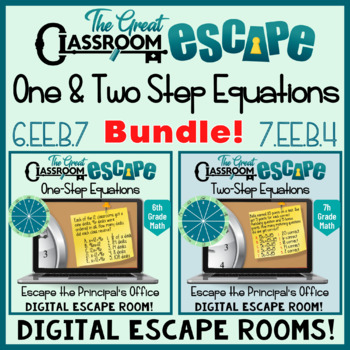Preview of Solving One & Two-Step Equations Digital Escape Room Math Practice & Review