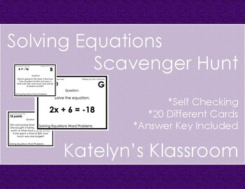 Preview of Solving One & Two Step Equations Scavenger Hunt [With Word Problems]