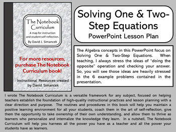 Preview of Solving One & Two-Step Equations - The Notebook Curriculum Lesson Plans