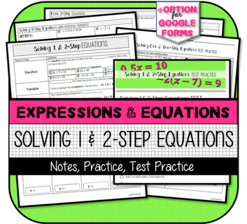 Preview of Solving One- & Two-Step Equations with Rational Numbers (Notes & Practice)
