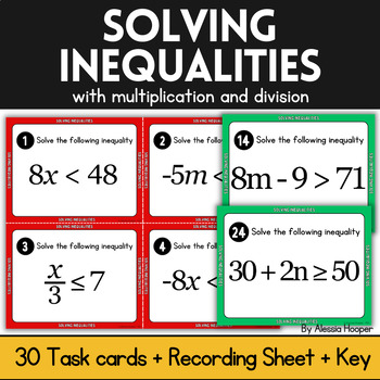 Preview of Solving One Two Step Inequalities with Multiplication and Division Task Cards