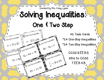 Preview of Solving One & Two Step Inequality Task Cards
