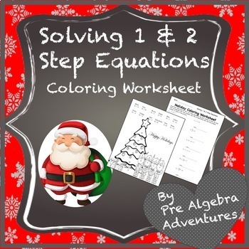 Preview of Solving One & Two-Step Equations - Christmas Math Coloring Activity - No Prep!