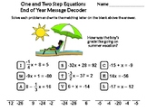 Solving One and Two Step Equations End of Year Math Activi