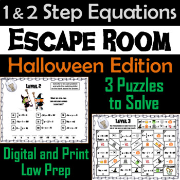 Preview of Solving One and Two Step Equations Game: Escape Room Halloween Math Activity