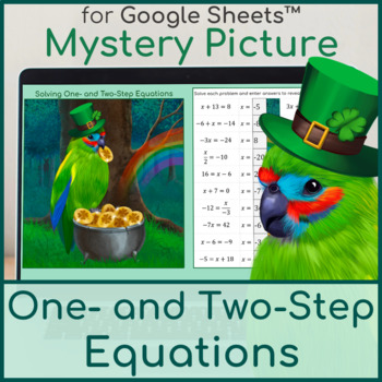 Preview of Solving One and Two Step Equations | Mystery Picture St. Patrick's Day Parrot