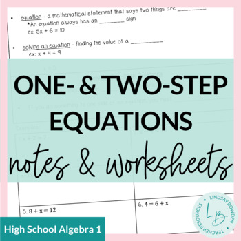 Preview of Solving One and Two Step Equations Notes and Worksheets