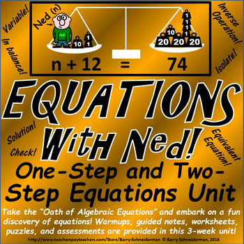 Preview of Solving One and Two Step Equations Unit: All Operations and Word Problems