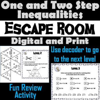 Solving One and Two Step Inequalities Game: Algebra Escape Room Math