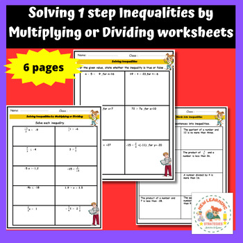 Preview of Solving One step Inequalities by Multiplying or Dividing worksheets