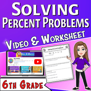Preview of Solving Percent Problems Video Lesson & Worksheet Notes 6th Grade Math
