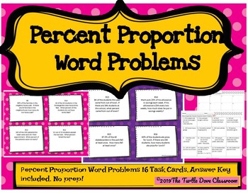 Preview of Percent Proportions  word problems  task cards - No Prep. Print and Teach!