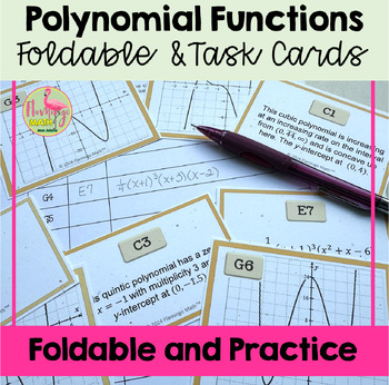 Preview of Solving Polynomial Equations Foldable and Task Cards Activity