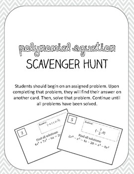 Preview of Solving Polynomial Equations Scavenger Hunt