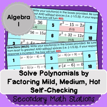 Preview of Solving Polynomials by Factoring Mild, Medium, Hot Self-Checking