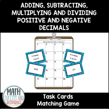 Preview of Add Subtract Multiply and Divide Positive and Negative Decimals Matching Game