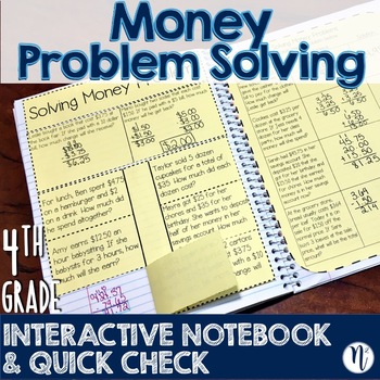 Preview of Solving Problems with Money Interactive Notebook & Quick Check TEKS 4.8C