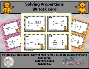 Preview of Solving Proportions 24 task cards Print and Teach - No Prep!
