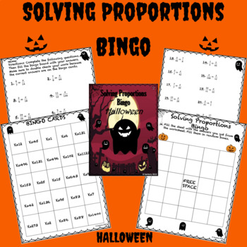 Preview of Halloween Solving Proportions Worksheet | Bingo | 6th, 7th and 8th Grade Math
