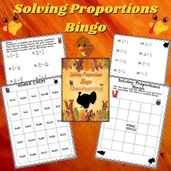 Preview of Thanksgiving Solving Proportions Worksheet | Bingo | 6th, 7th and 8th Grade Math