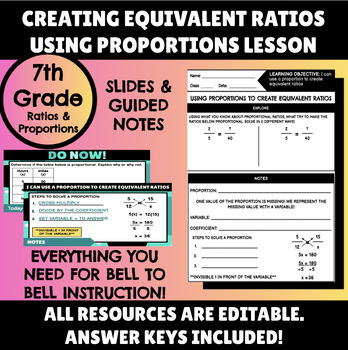 Preview of Solving Proportions & Equivalent Ratios Lesson: Slides, Notes, Worksheets