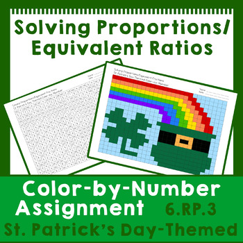 Preview of Solving Proportions, Equivalent Ratios St. Patrick's Day Color by Number