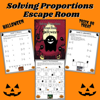 Preview of Halloween Solving Proportions Worksheet | Escape Room | 6th, 7th, 8th Grade Math
