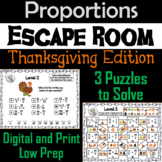 Solving Proportions Game: Escape Room Thanksgiving Math Activity