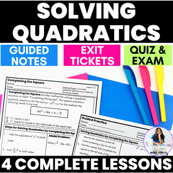 Preview of Solving Quadratic Equations Algebra Scaffolded Guided Notes Practice Worksheets