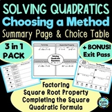 Solve Quadratics All Methods 3 in 1 PACK Summary + Choice 