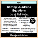Solving Quadratic Equations Choice Board Project