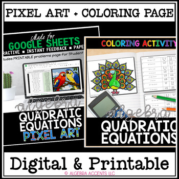 Preview of Solving Quadratic Equations Coloring Printable and Digital Pixel Art