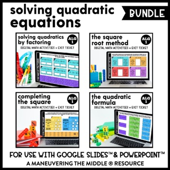 Preview of Solving Quadratic Equations Digital Math Activity Bundle | Algebra 1