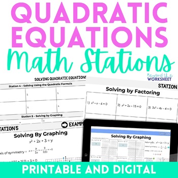 Preview of Solving Quadratic Equations Math Stations | Math Centers