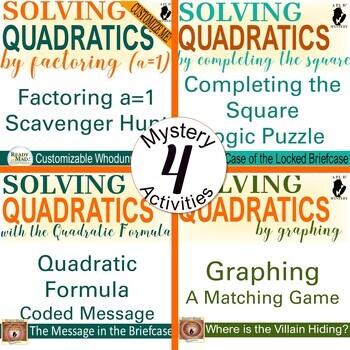 Preview of Solving Quadratic Equations 4-Mystery Complete Bundle (a=1)