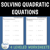 Solving Quadratic Equations PRACTICE WORKSHEETS