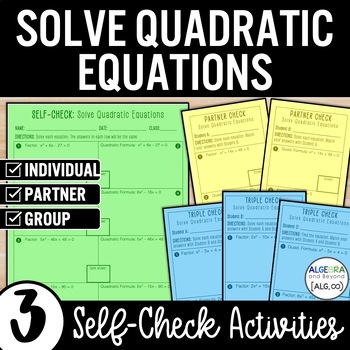 Preview of Solving Quadratic Equations Activities | Factoring | Quadratic Formula