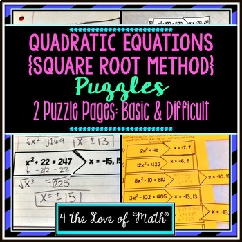 Preview of Solving Quadratic Equations Puzzles