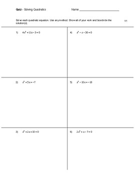 Solving Quadratic Equations Quiz (3 versions) by Mr Thomas' Math Shop