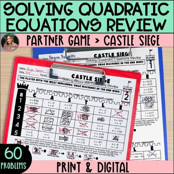 Preview of Solving Quadratic Equations Review Activity (All Methods) - Partner Battle Game