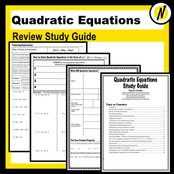 Preview of Solving Quadratic Equations Review Study Guide Graphic Organizers