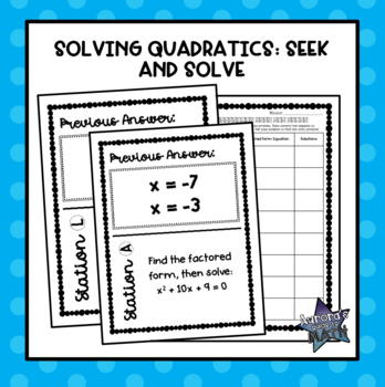 Preview of Solving Quadratic Equations: Seek and Solve