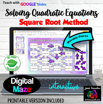 Preview of Solving Quadratic Equations Square Root Method Digital Maze