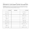 Solving Quadratic Equations Using Square Roots: Partner Practice