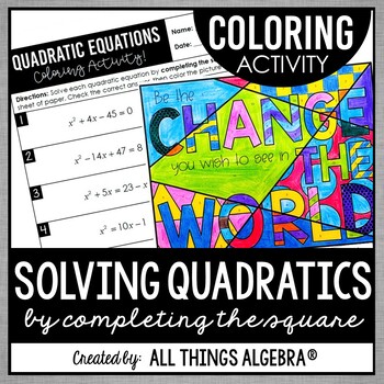 Preview of Solving Quadratic Equations (by Completing the Square) | Coloring Activity