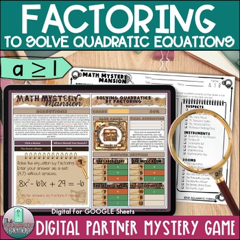 Preview of Solving Quadratic Equations by Factoring Activity Digital Partner Mystery Game