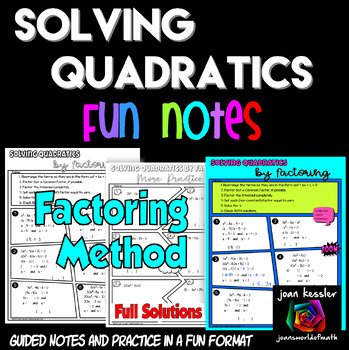 Preview of Solving Quadratic Equations by Factoring FUN Notes Doodle Pages