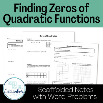 Preview of Solving Quadratic Equations by Factoring Guided Notes and Worksheet