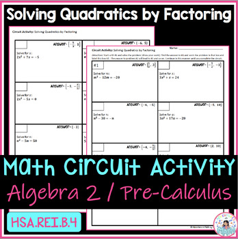Preview of Solving Quadratic Equations by Factoring Math Circuit Activity